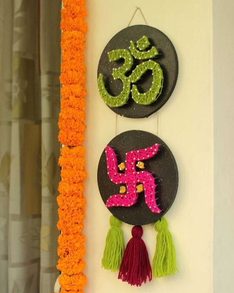 OM Symbol and Swastik String Art for Diwali Decoration