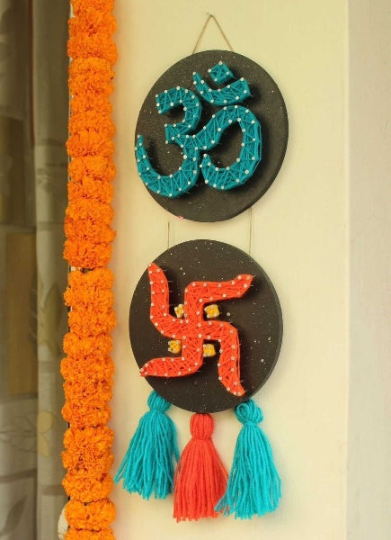 OM Symbol and Swastik String Art for Diwali Decoration