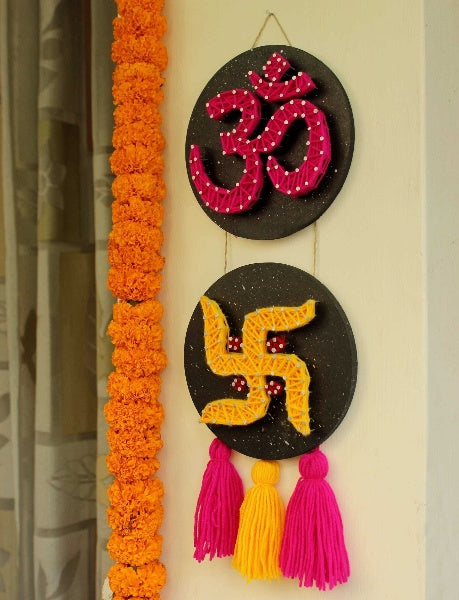 OM Symbol and Swastik String Art for Diwali Decoration