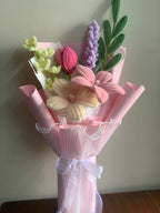 Pastel Pink Handmade Flower Bouquet with Lavender Blooms
