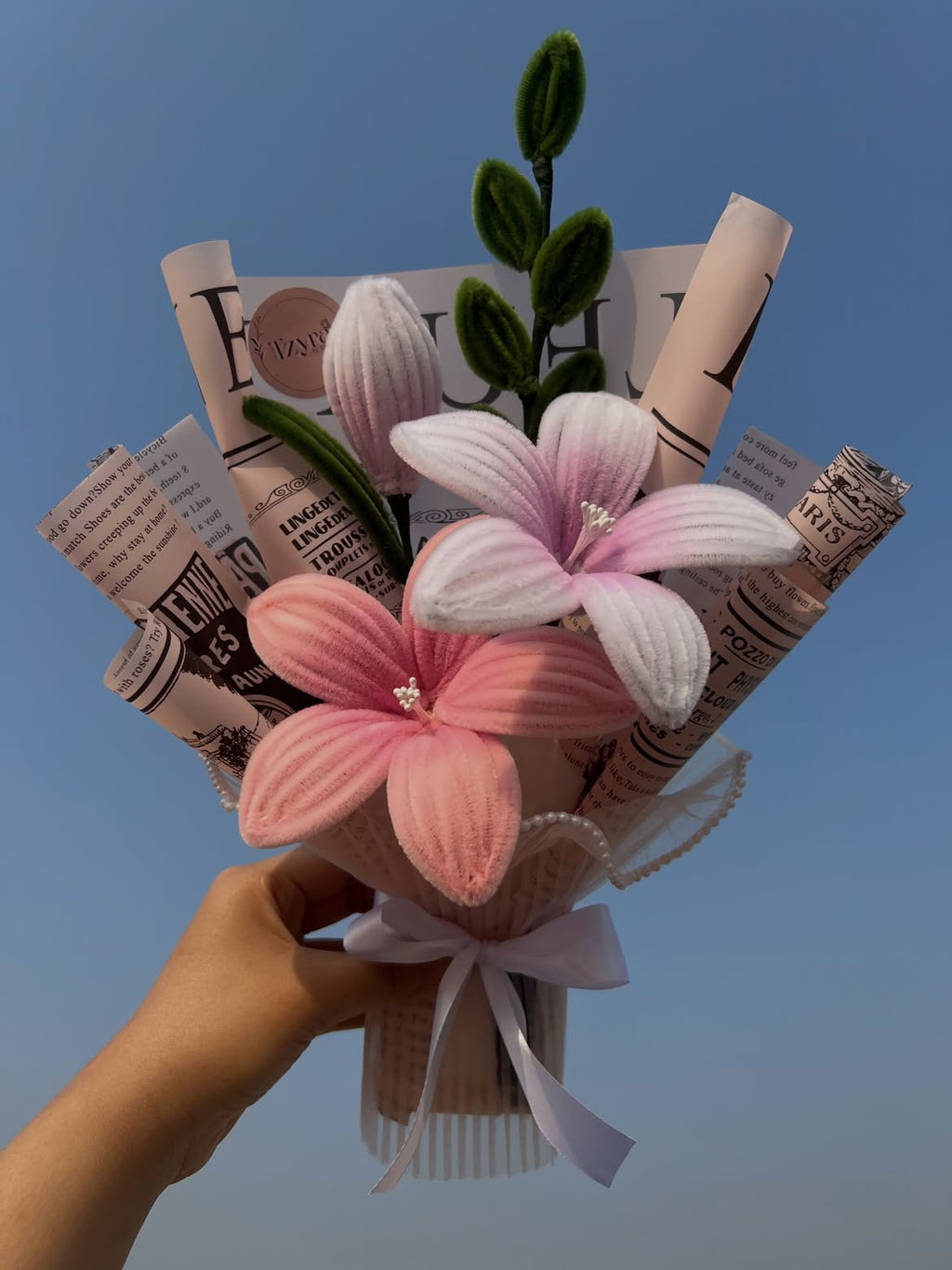 Pink & White Lily Handmade Flower Bouquet