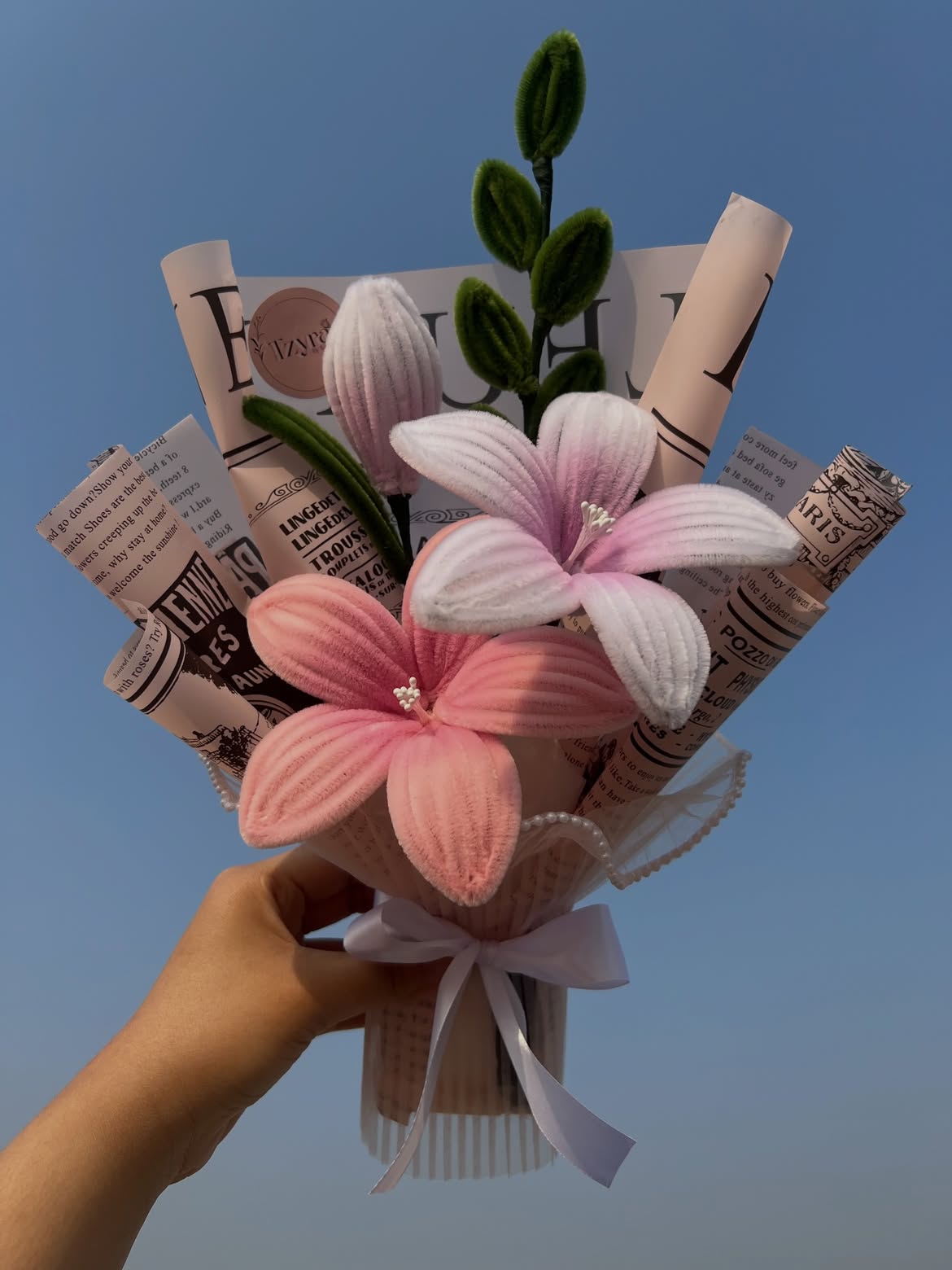 Pink & White Lily Handmade Flower Bouquet