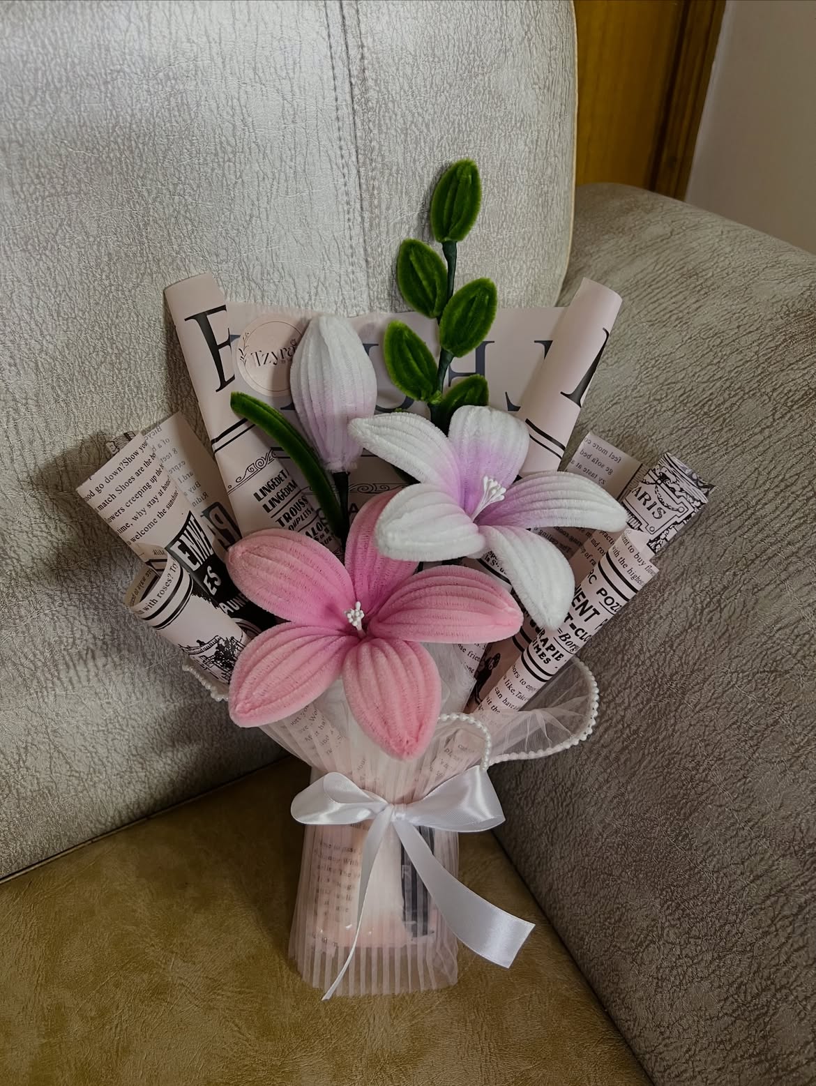 Pink & White Lily Handmade Flower Bouquet
