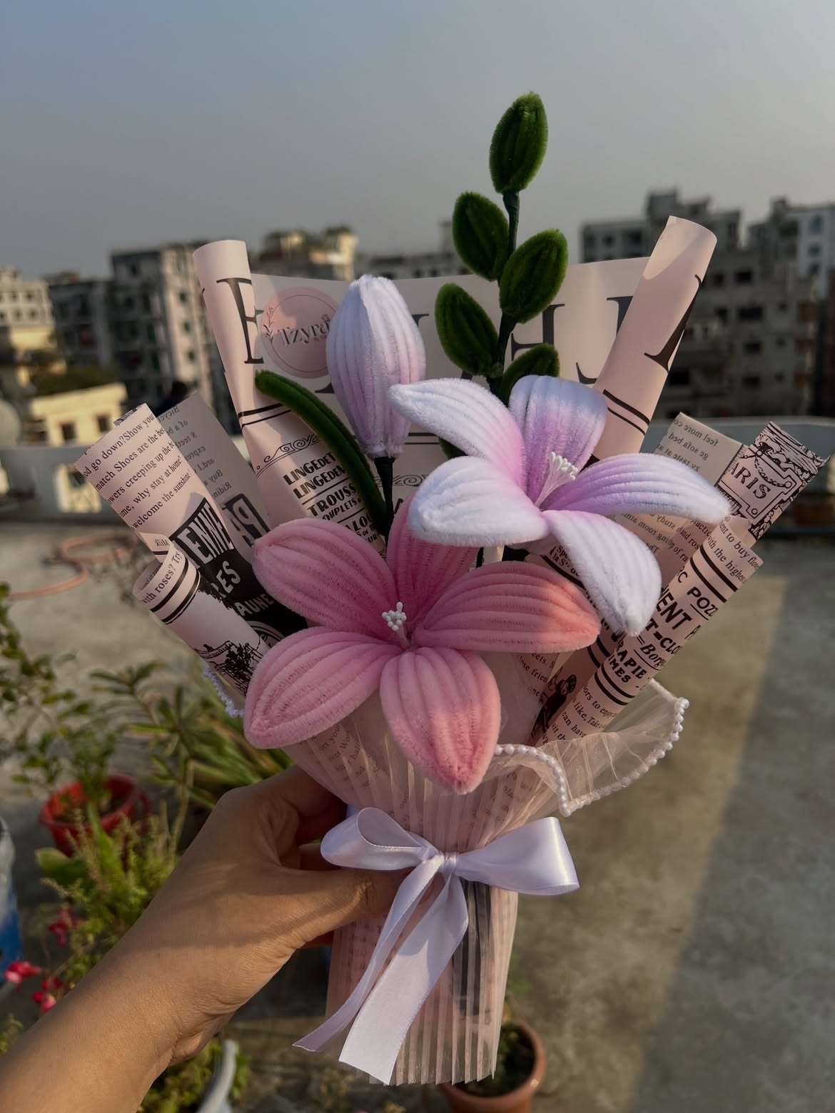 Pink & White Lily Handmade Flower Bouquet