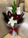 Red & White Lily Handmade Flower Bouquet