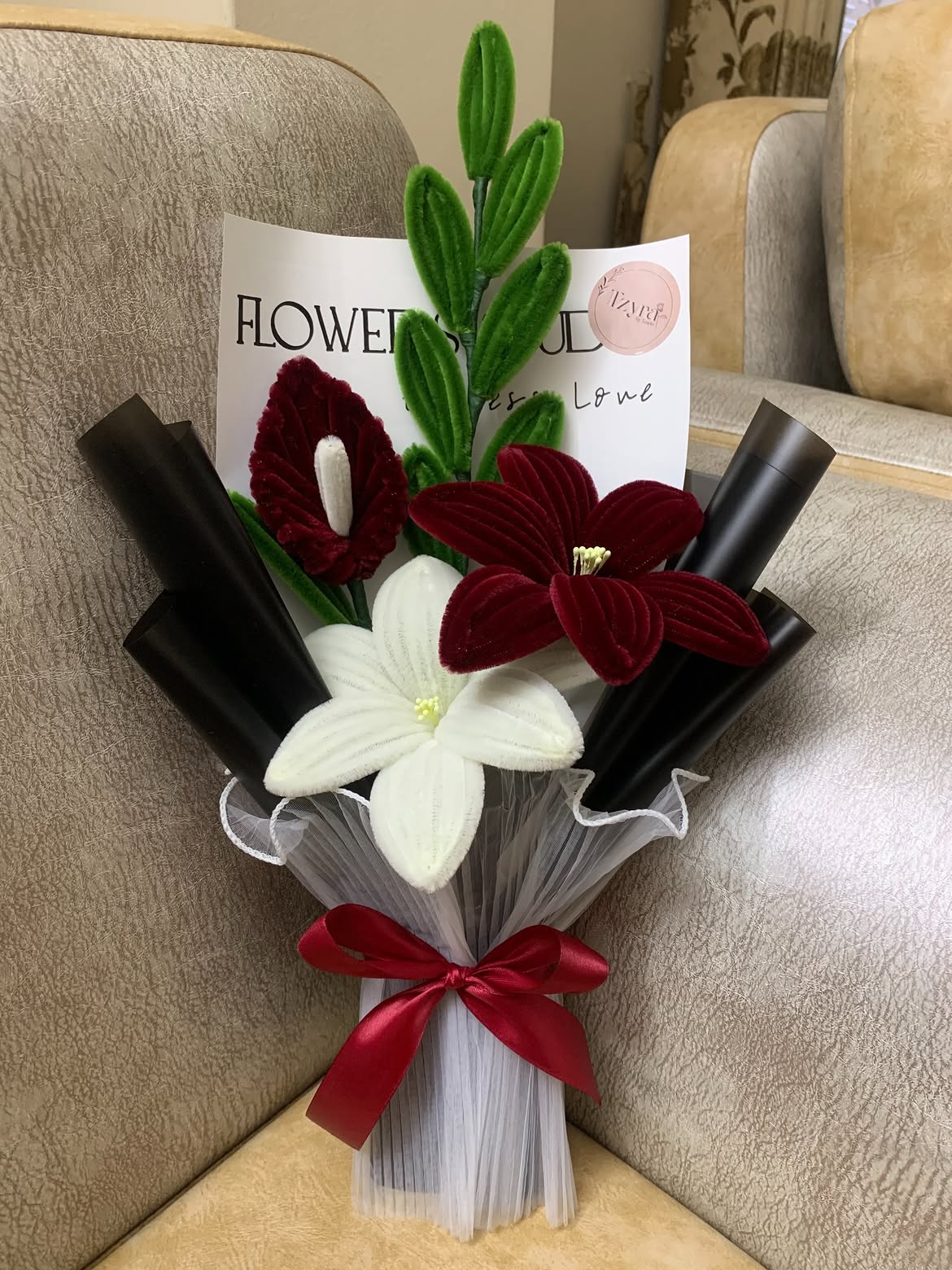 Red & White Lily Handmade Flower Bouquet