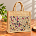 Reusable Jute Jote Bag With Colorful Tribal Artwork