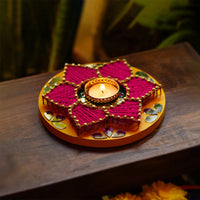 Round Shape String Art Tealight Holder With Mirror Decor