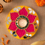 Round Shape String Art Tealight Holder With Mirror Decor