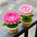 Set of 2 Handmade Pink Gerbera Flower Mini Pots