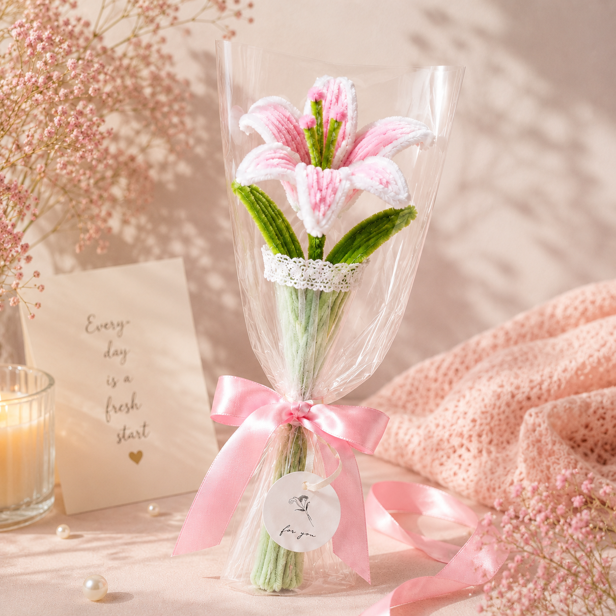 Single Everlasting Bloom Crochet Collection – Pink Lily, Yellow Bud, Sunflower & Daisy