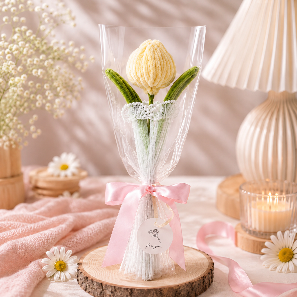 Single Everlasting Bloom Crochet Collection – Pink Lily, Yellow Bud, Sunflower & Daisy