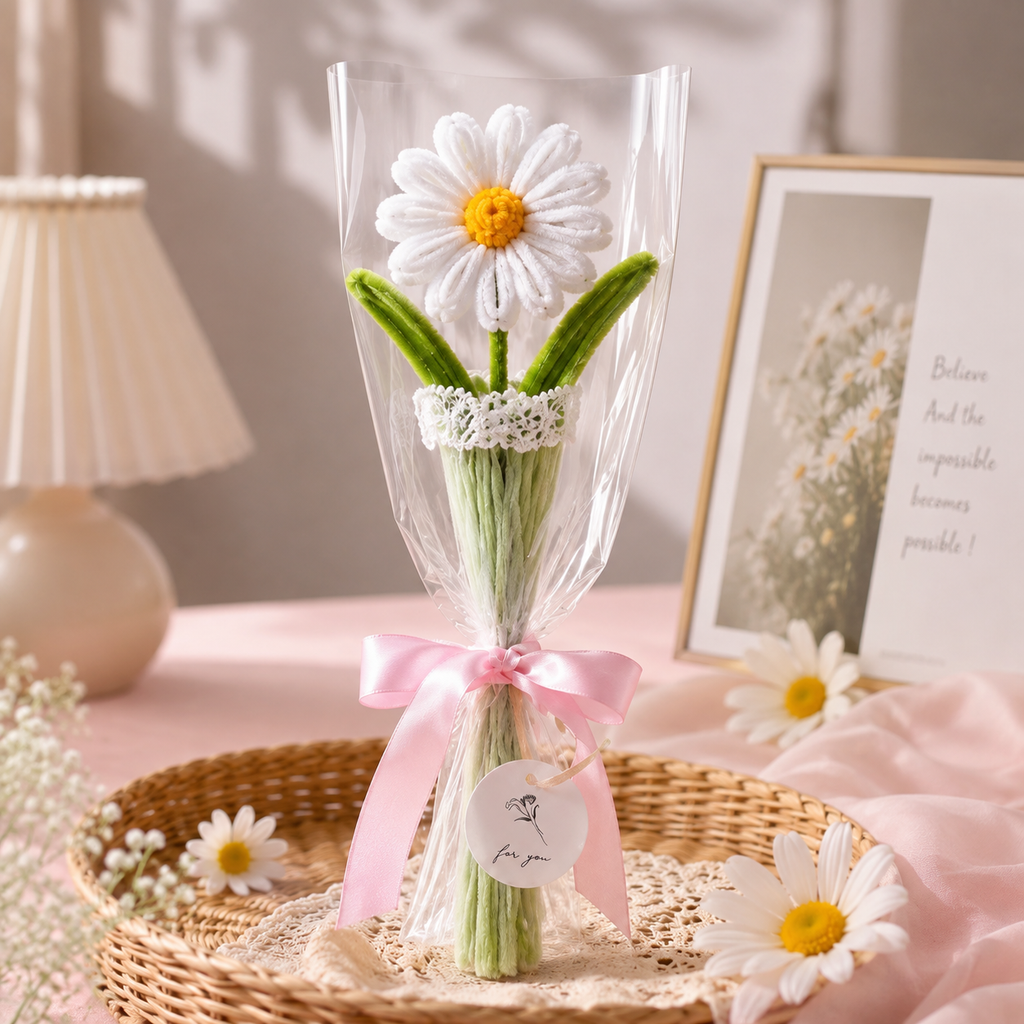 Single Everlasting Bloom Crochet Collection – Pink Lily, Yellow Bud, Sunflower & Daisy