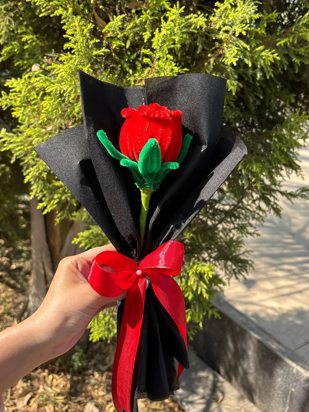 Single Red Rose With Black Wrap