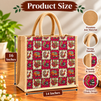 Stylish Jute Tote Bag With Vibrant Traditional Folk Art Prints