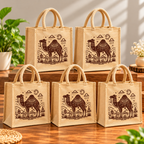 Traditional Camel Print Jute Tote Bag