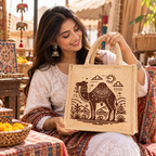 Traditional Camel Print Jute Tote Bag