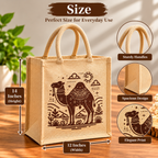 Traditional Camel Print Jute Tote Bag