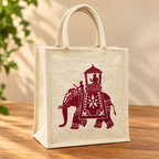 Traditional Elephant Print Jute Tote Bag