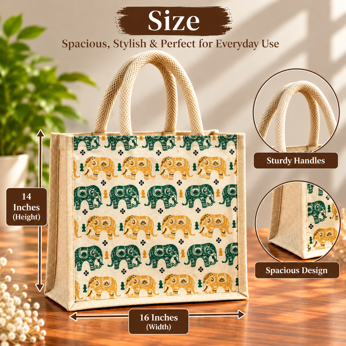 Traditional Elephant Print Tote Bag