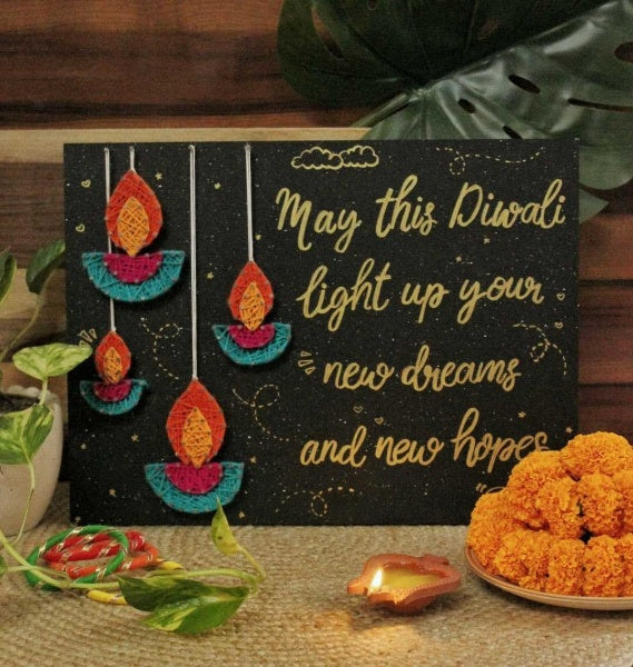 Unique Diwali Warm Wishes String Art Board, for Room Decor