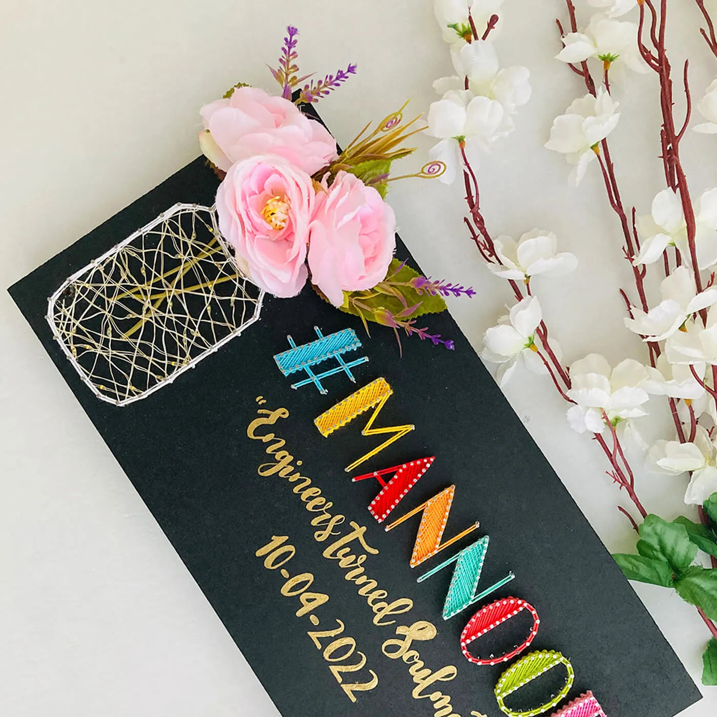 Unique String Art Couple Hashtag Nameplate with Lights