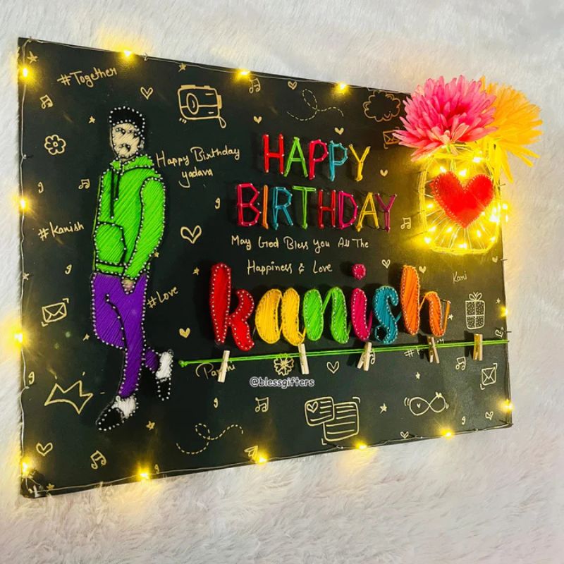 Shining Wishes – Handmade Birthday String Art Nameplate