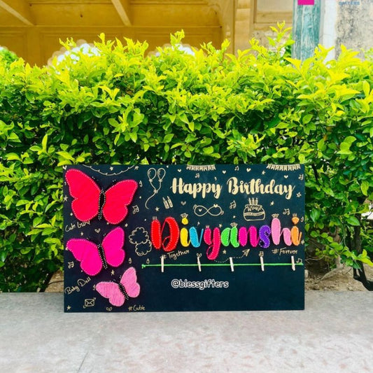 Wings of Joy – Handmade Butterfly String Art Nameplate