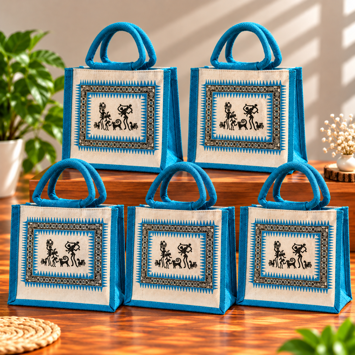 Warli Art Printed Jute Bag for Gifting and Everyday Use
