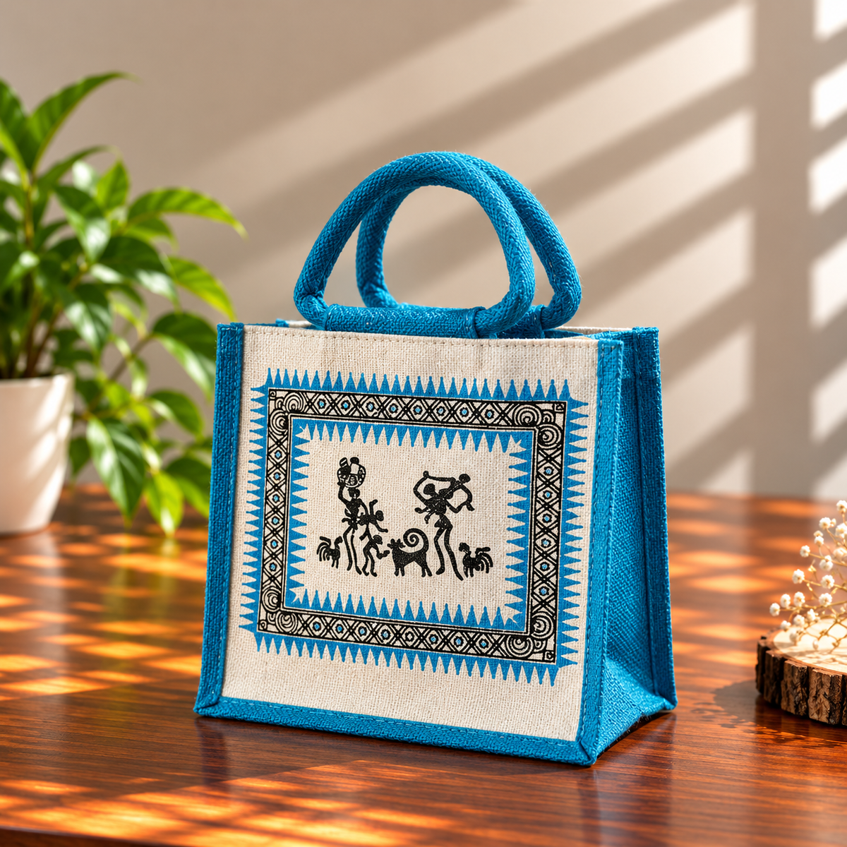 Warli Art Printed Jute Bag for Gifting and Everyday Use