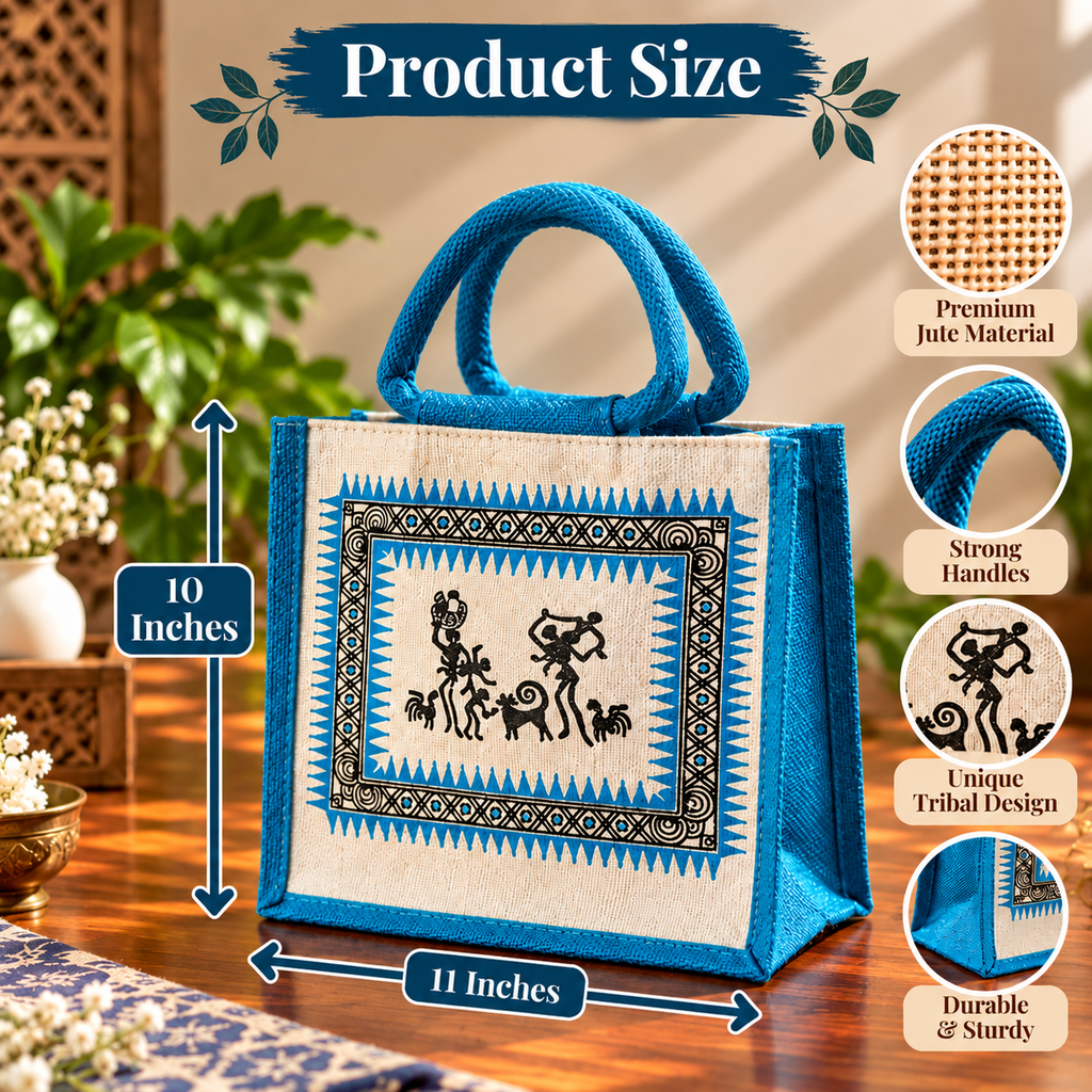 Warli Art Printed Jute Bag for Gifting and Everyday Use