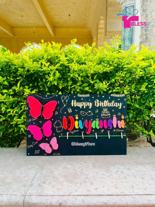 Wings of Joy – Handmade Butterfly String Art Nameplate