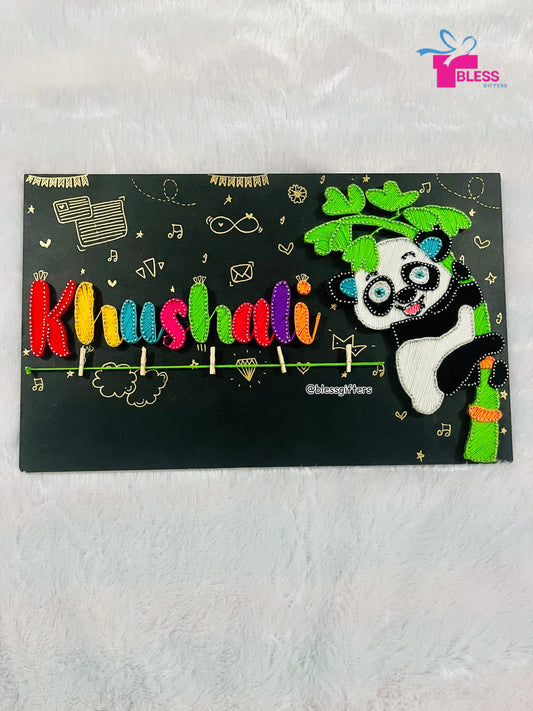 Panda Vibes – Handmade Colorful String Art Nameplate