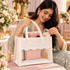 White Jute Tote Bag with Elegant Lace Design / Set of 3
