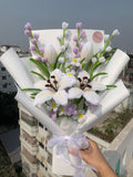 White Lily & Lavender Handmade Flower Bouquet