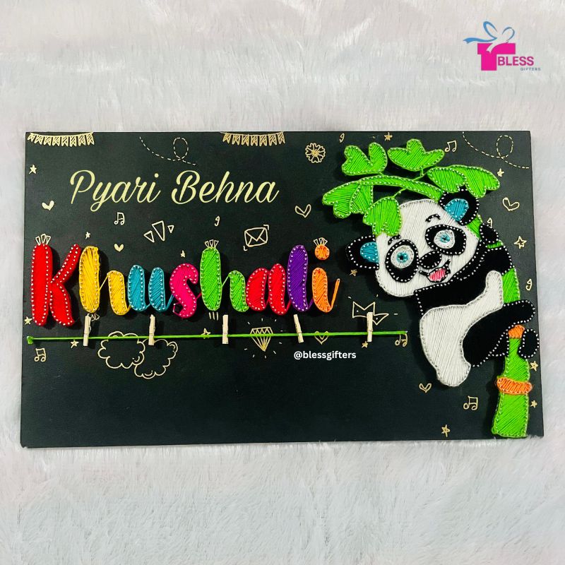 Cute Panda String Art Nameplate | Special Rakhi Gift for Her
