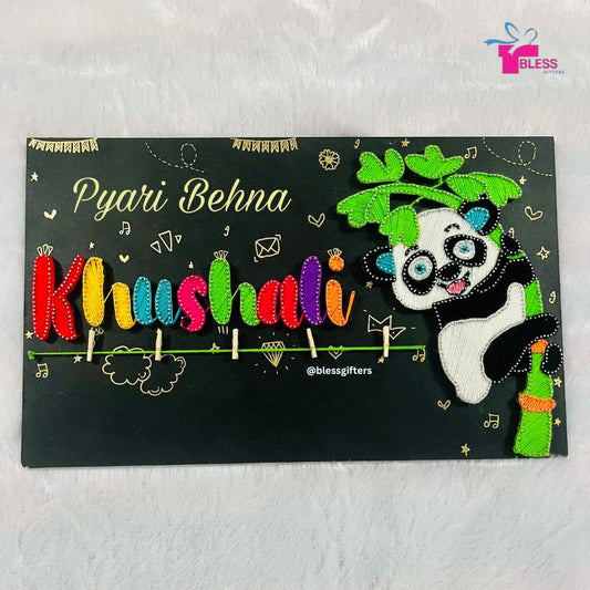 Cute Panda String Art Nameplate | Special Rakhi Gift for Her