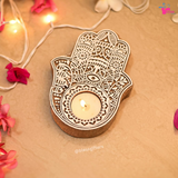 Wooden Hamsa Hand Tealight Candle Holder for Peace & Prosperity (Set of 20)