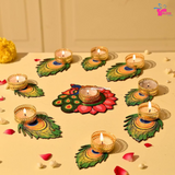 Peacock Feather Tealight Holder Set, Perfect for Diwali Decor (Set of 50)