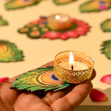 Peacock Feather Tealight Holder Set, Perfect for Diwali Decor (Set of 50)