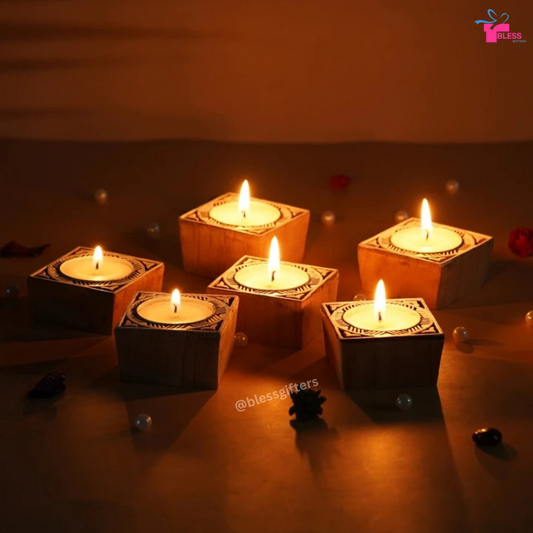 Premium Wooden Base Tealight Holders (Set of 25)