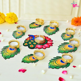 Peacock Feather Tealight Holder Set, Perfect for Diwali Decor (Set of 50)