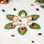 Peacock Feather Tealight Holder Set, Perfect for Diwali Decor (Set of 50)