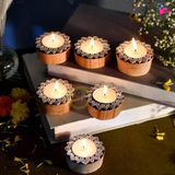 Wooden Block Print Rangoli Tealight Holders for Diwali (Set of 50)