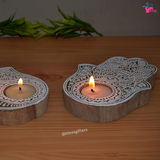 Wooden Hamsa Hand Tealight Candle Holder for Peace & Prosperity (Set of 20)