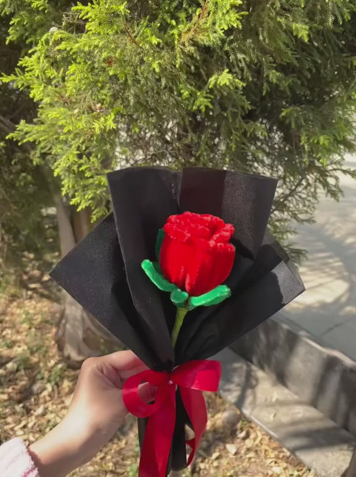 Single Red Rose With Black Wrap