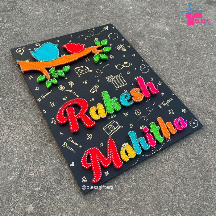 Customize handmade string art nameplate with bird
