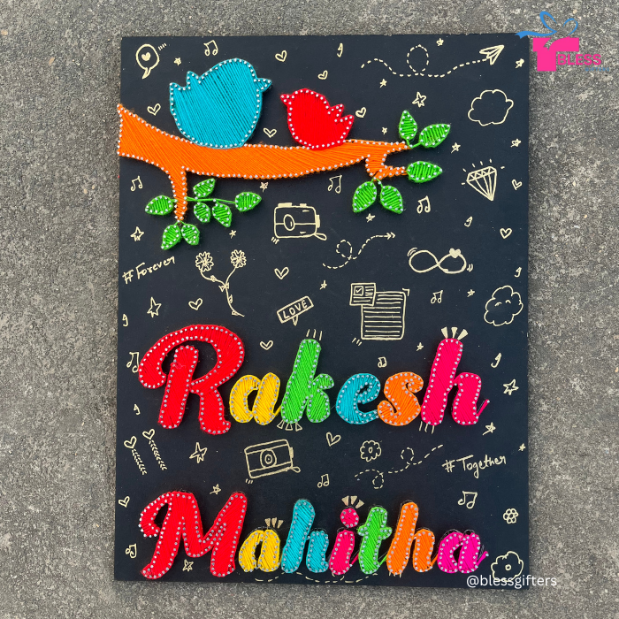 Customize handmade string art nameplate with bird